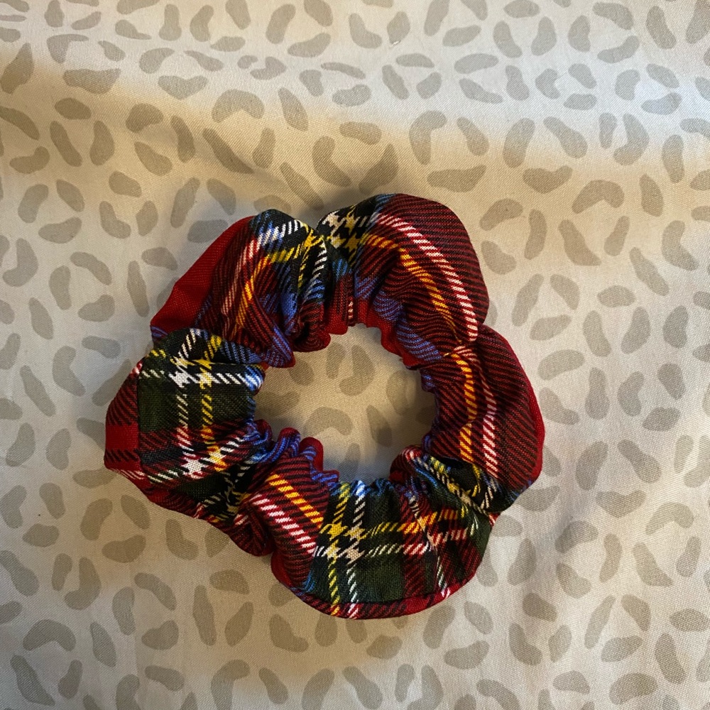 Handmade red plaid scrunchie